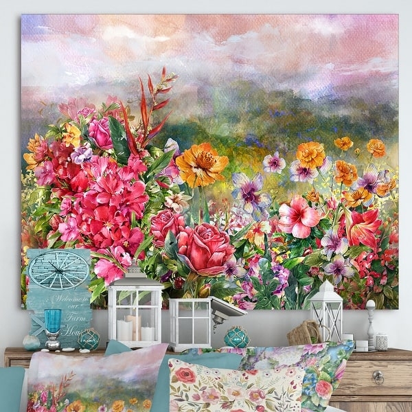 Canvas Wall Art, Oversized Vibrant Floral with Misty Background