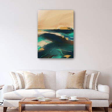 Canvas Wall Art Painterly Brushstrokes Teal Gold | Sophisticated Coastal