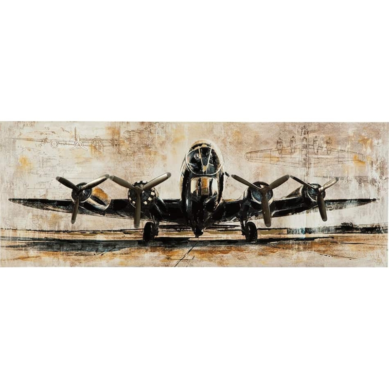 Canvas Wall Art: Panoramic Airplane Design, Distressed Industrial Style