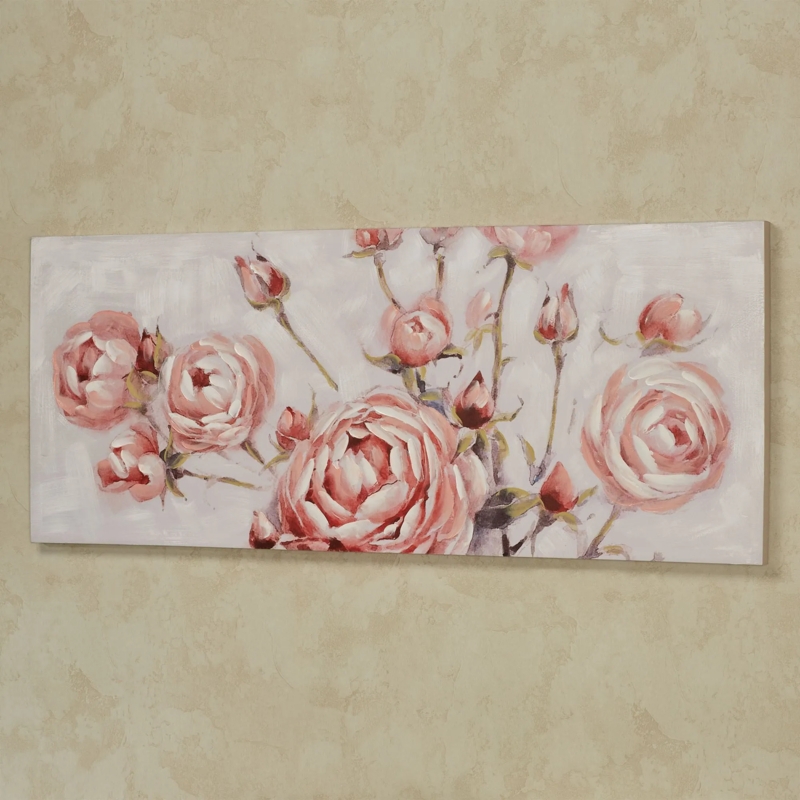 Canvas Wall Art: Panoramic Floral design, Painterly Roses for Bedroom.