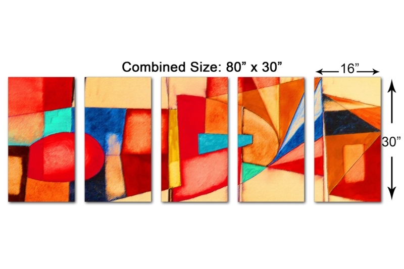 Canvas Wall Art: Panoramic Layout, Warm Color Palette, Geometric