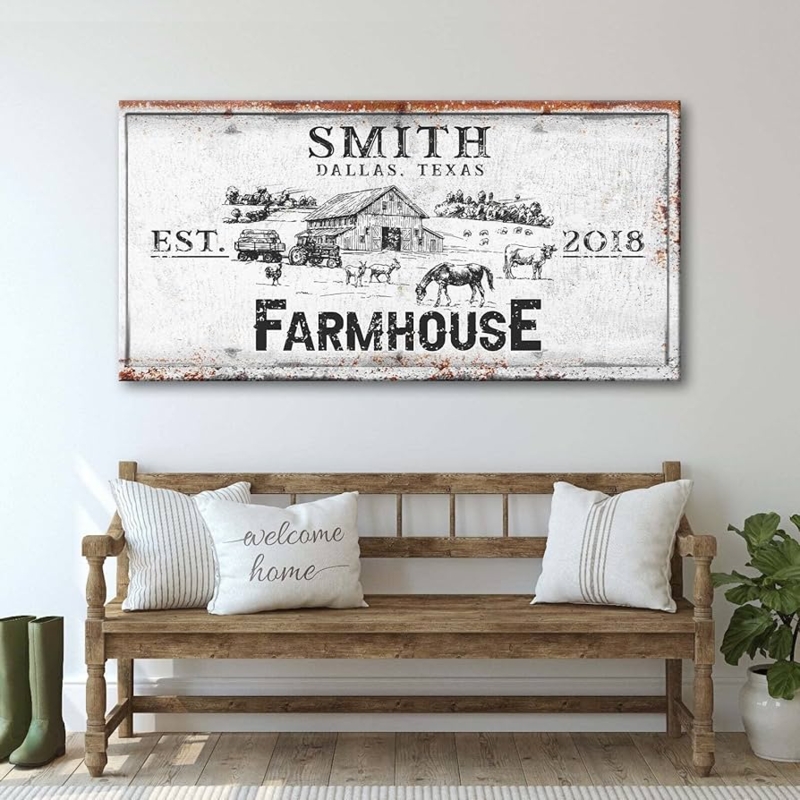 Canvas Wall Art Personalized Rustic Farmhouse Oversized Sign Distressed