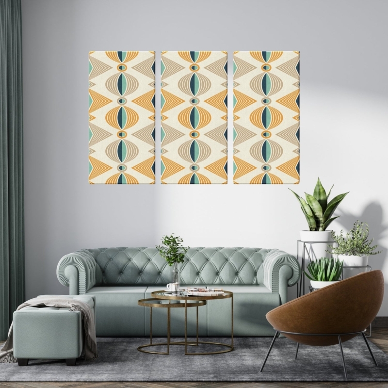 Canvas Wall Art Set: 3-Piece Art Deco Geometric Pattern Triptych, Gold