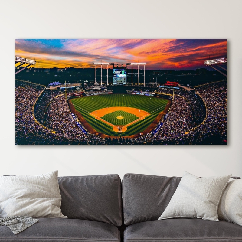 Canvas Wall Art: Sunset Sky Palette, Panoramic Stadium Print, Sports Decor