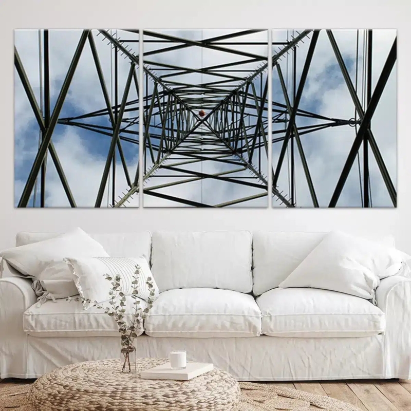Canvas Wall Art: Three Panel Geometric Pylon, Industrial Style Painting