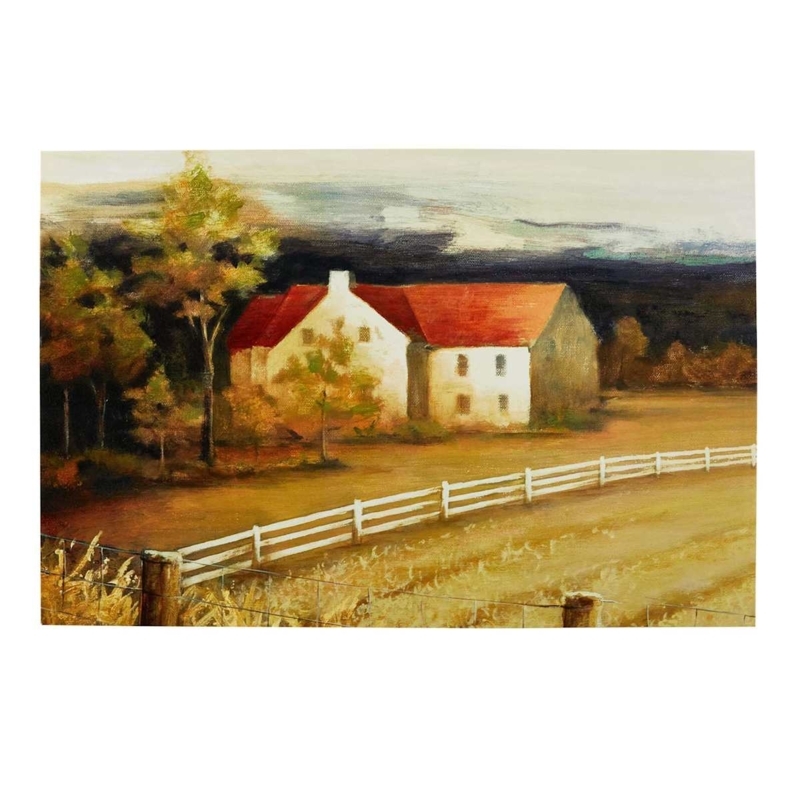 Canvas Wall Art Traditional Farmhouse Red Roof Golden Field Print