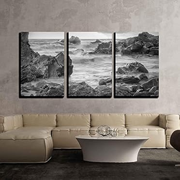 Canvas Wall Art Triptych, Black and White Seascape