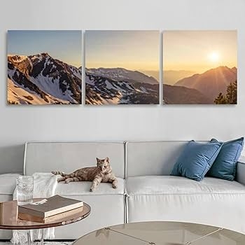 Canvas Wall Art: Triptych Mountain Landscape with Snowy Peaks.