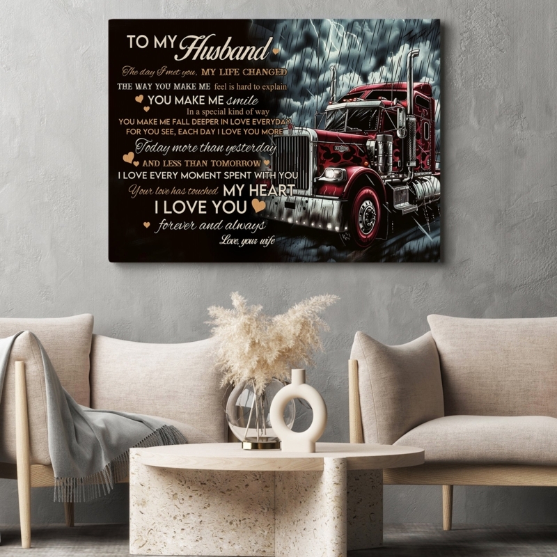 Canvas Wall Art Trucker Theme Sentimental Typography Red Semi Truck