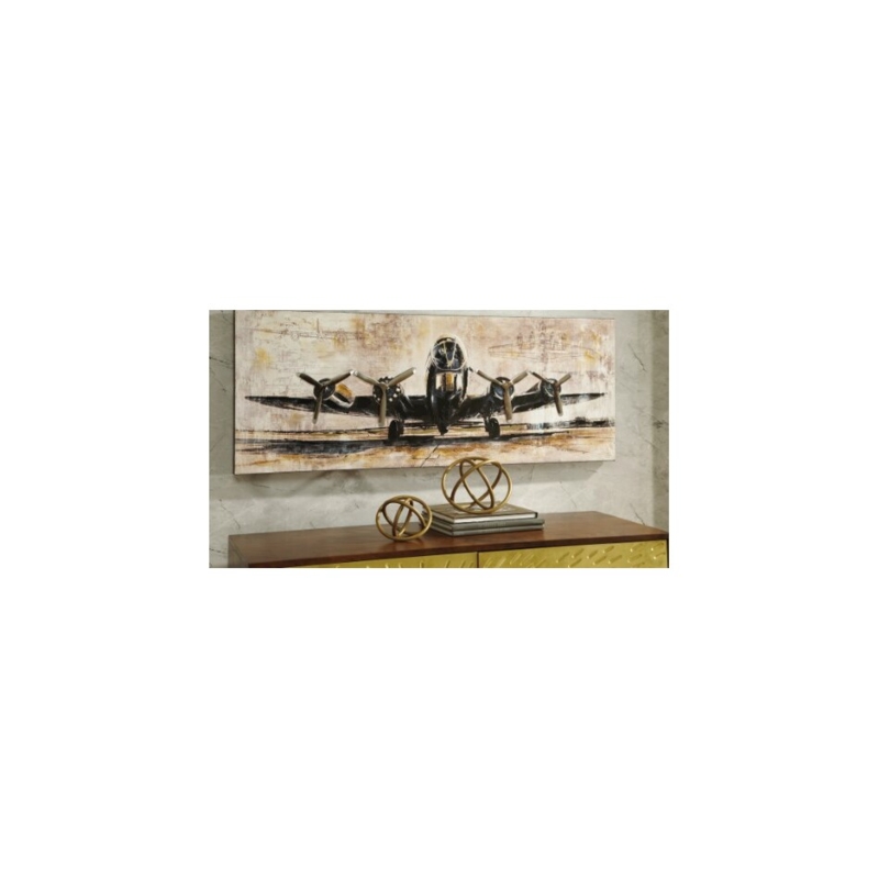 Canvas Wall Art: Vintage Airplane, Sepia Tones, Extra Wide Panorama