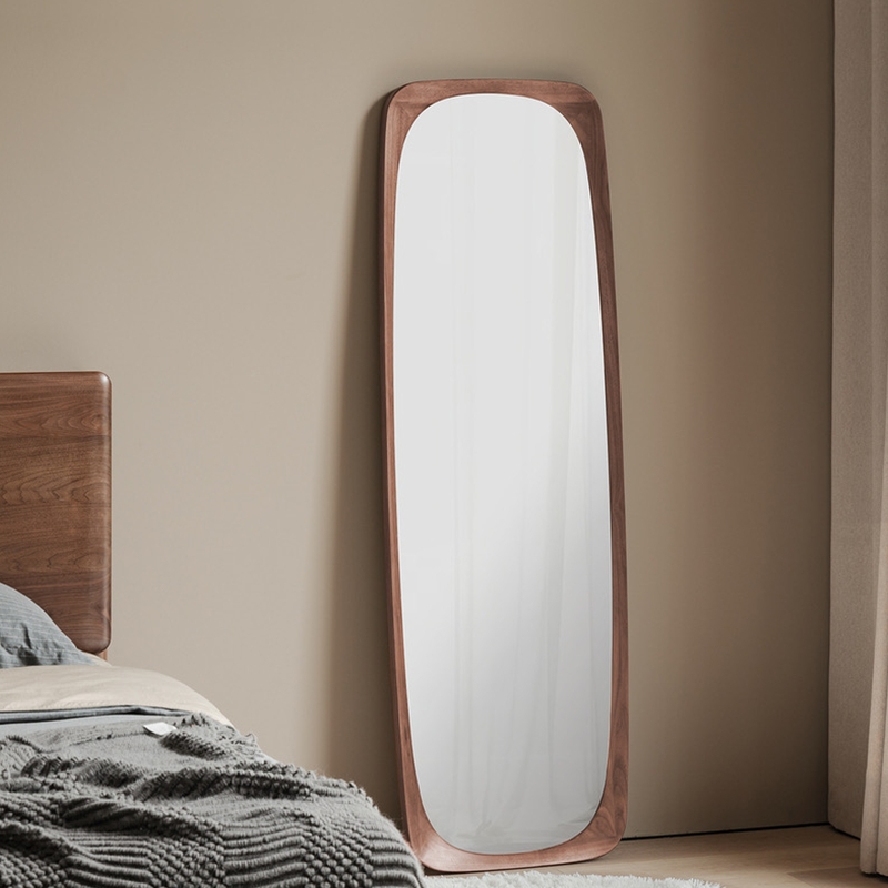 Capsule Shape Full Length Mirror with Thick Wood Frame