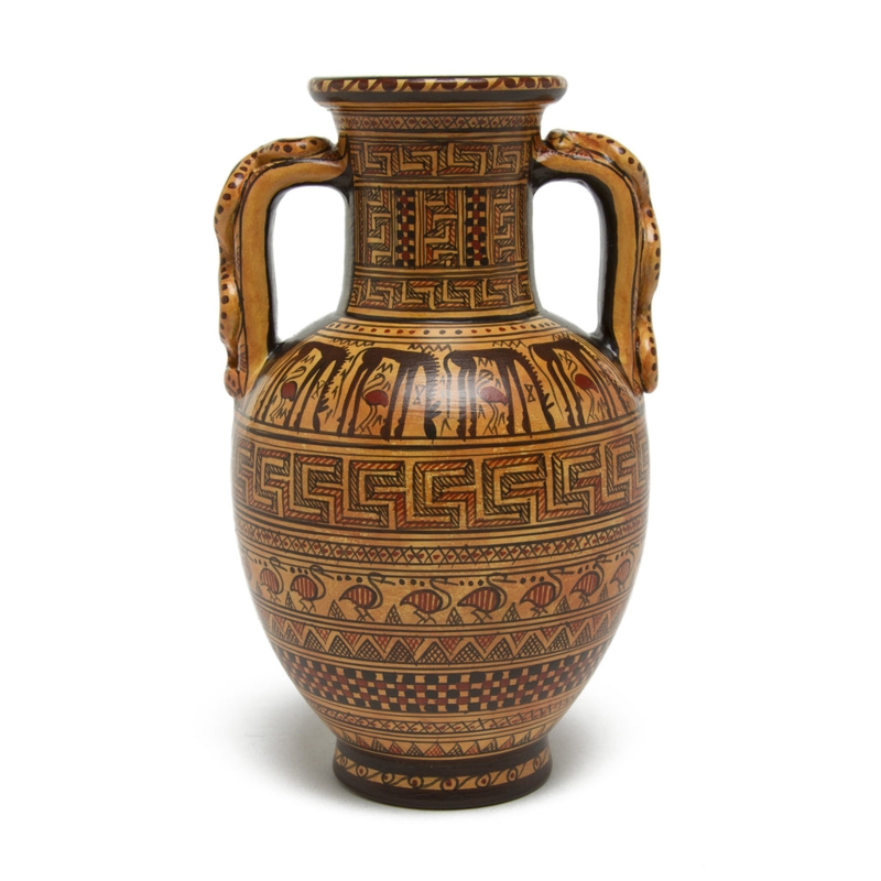 Ceramic Amphora Vase Snake Handles Geometric Meander Ancient Greek