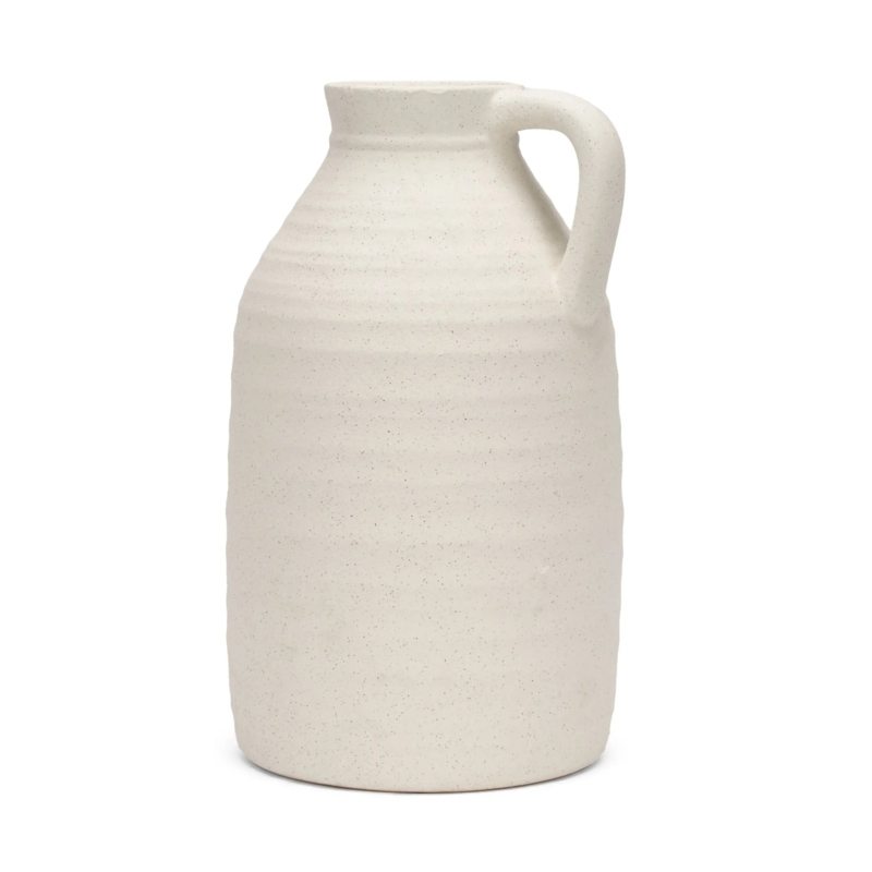Ceramic Decorative Jug Vase with Horizontal Ribbing and Speckled Glaze
