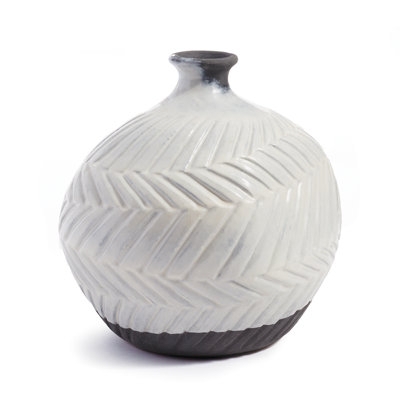 Ceramic Table Vase: Carved Chevron, Two-Tone Cream & Black. Handmade decor.