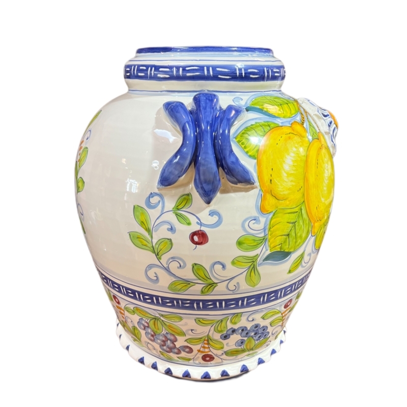Ceramic Urn with Hand Painted Lemons Mediterranean Lemon Ceramic Urn