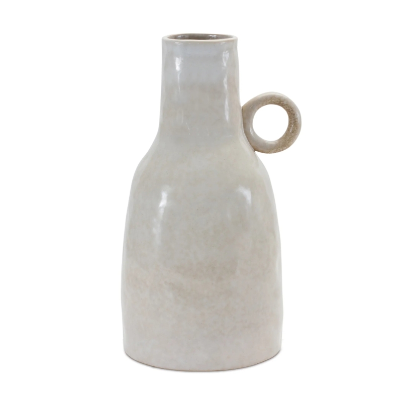 Ceramic Vase: Off-White with Unique Ring Handle