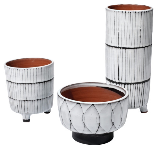 Ceramic Vase Set: Hand Drawn Stripes, Terracotta Interior Accents