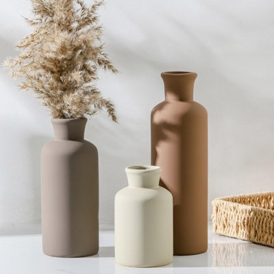 Ceramic Vase Set Matte Tonal Variation Scandinavian Minimalist Trio