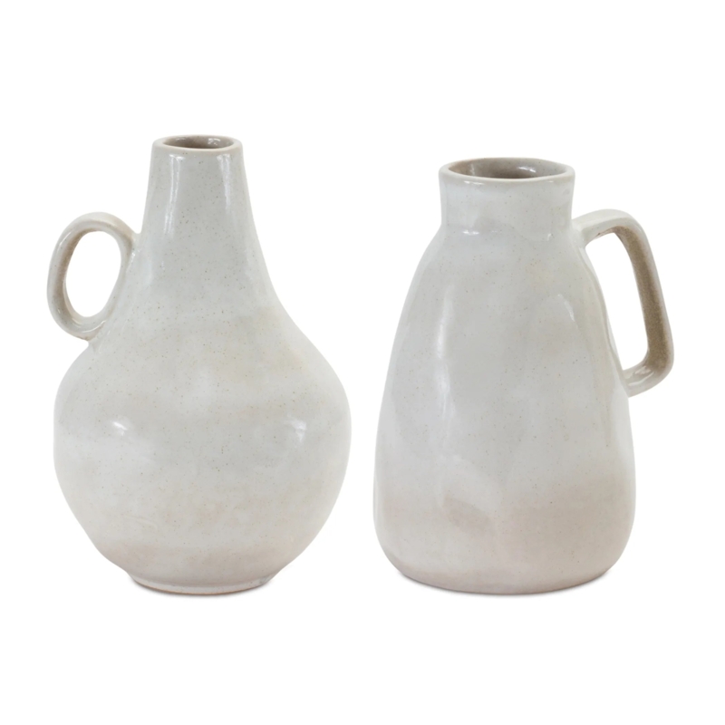 Ceramic Vase Set Organic Silhouette Integrated Handles Speckled Matte