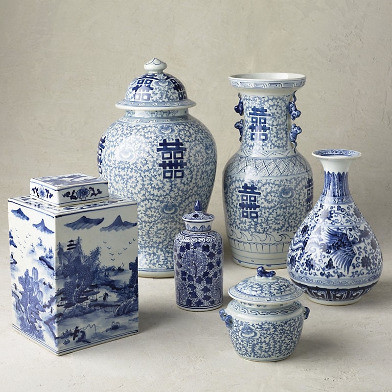 Ceramic Vessel Collection: Blue and White Chinoiserie Jars with Ming Style