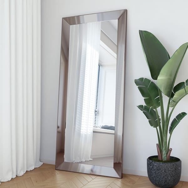 Champagne Gold Leaning Mirror Wide Beveled Frame Oversized Bedroom