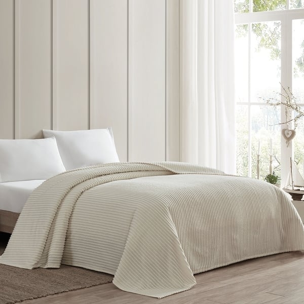 Channel Tufted Chenille Bedspread, Ivory Floor-Length Drape