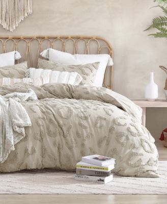Chenille Leopard Comforter Set, Neutral Tone-on-Tone Animal Print