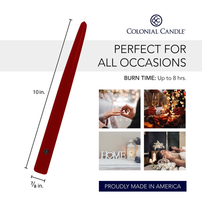 Classic Cranberry Taper Candle, 10-Inch Height with 8-Hour Burn Time