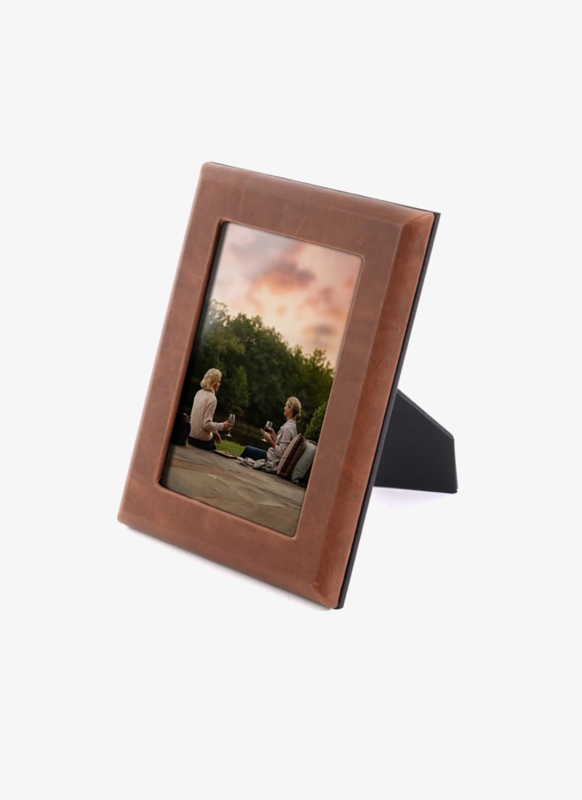 Classic Leather Picture Frame, Warm Brown Wrap with Easel Stand