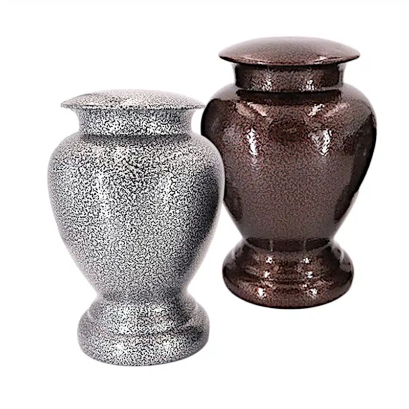 Classic Metal Urns with Mottled Metallic Finish and Domed Lids