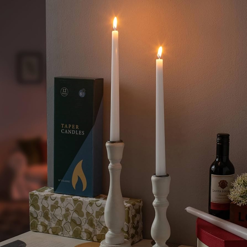 Classic White Taper Candles in Sculptural Turned Pedestal Holders