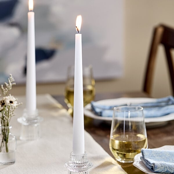 Classic White Taper Candles with Linen Textures for Elegant Dining