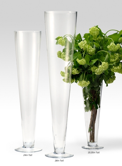Clear Glass Trumpet Vases, Trio with Varying Heights and Weighted Base