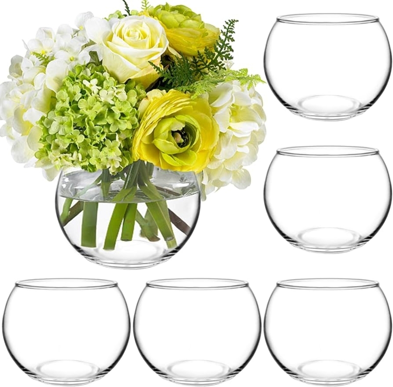 Clear Glass Vase Set: Round Bubble Bowls for Centerpieces (6 Pack)