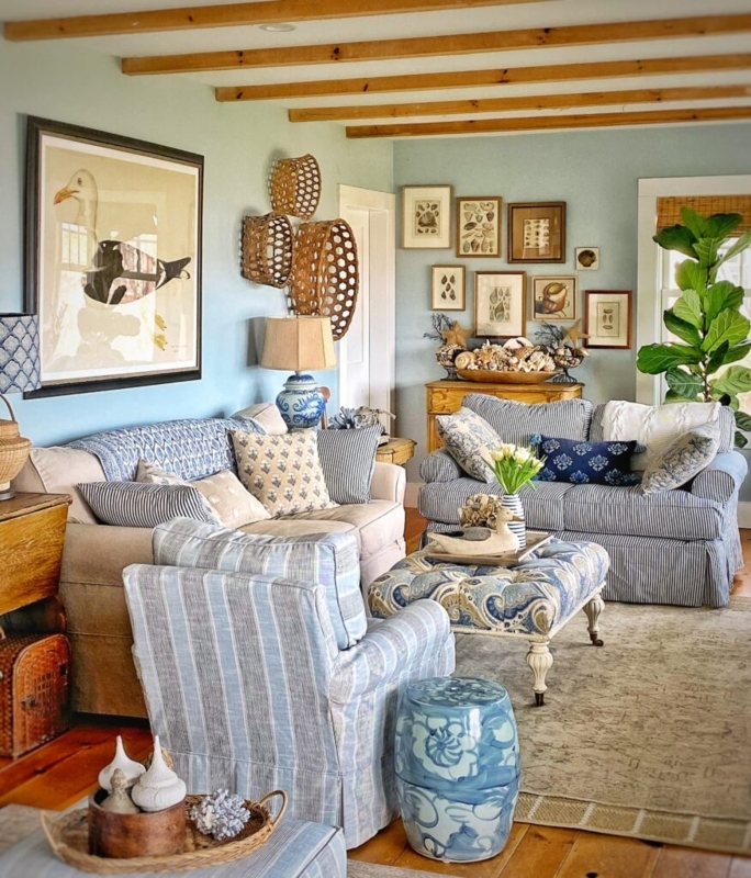 Coastal Gallery Wall, Eclectic Art Mix, Cottage Living Room Decor