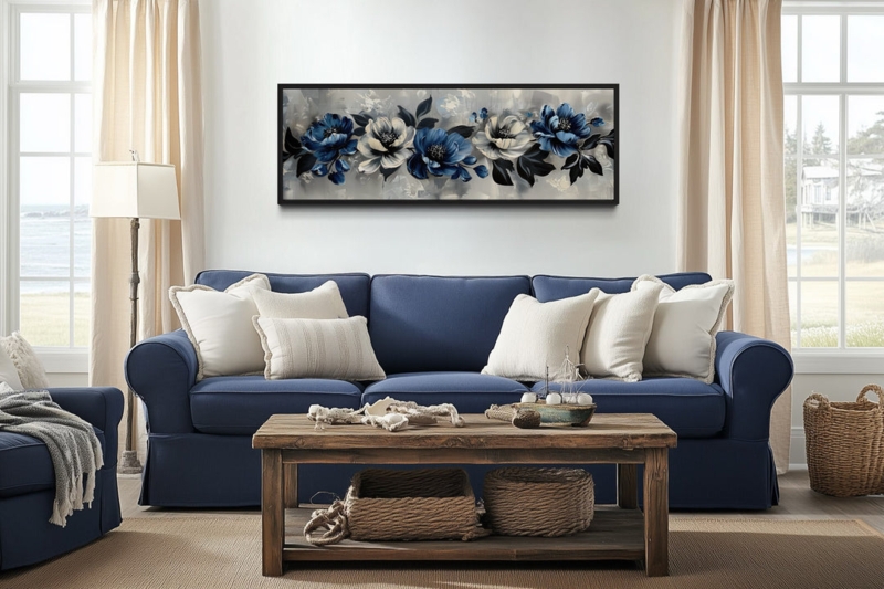 Coastal Horizontal Floral Wall Art Canvas for Living Room Decor