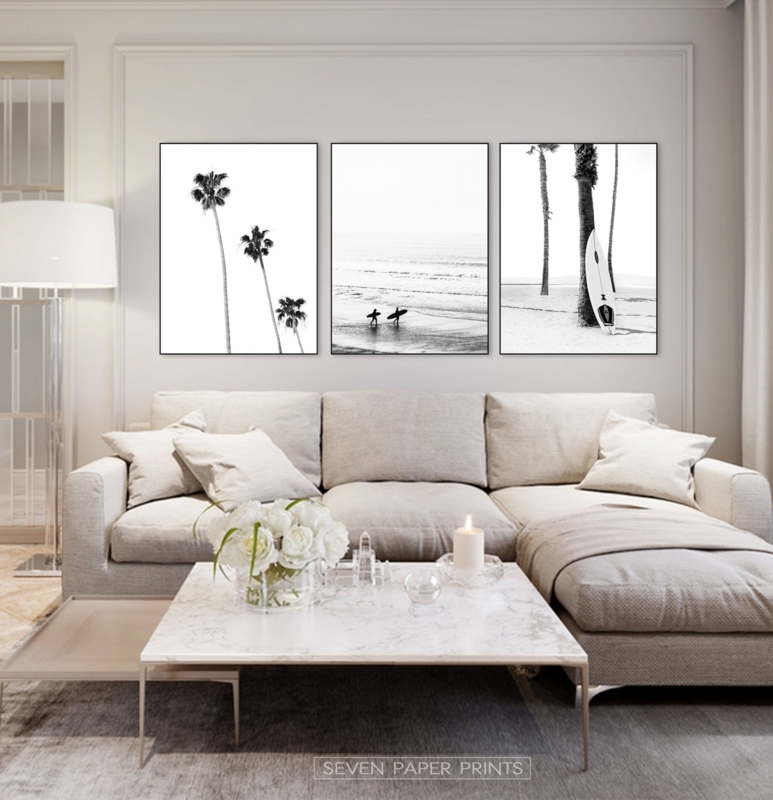 Coastal Triptych Set: Black And White Monochrome Beach Prints