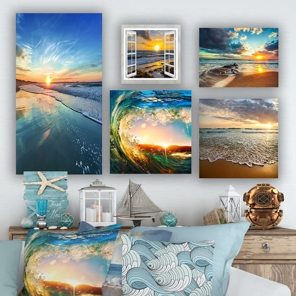 Coastal Wall Art Set 5-Piece Sunset Photography Beach Decor