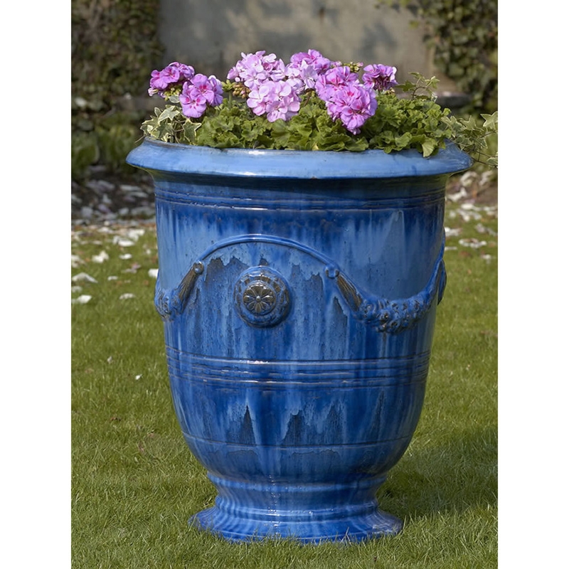 Cobalt Blue Ceramic Garden Urn, French Garland Relief