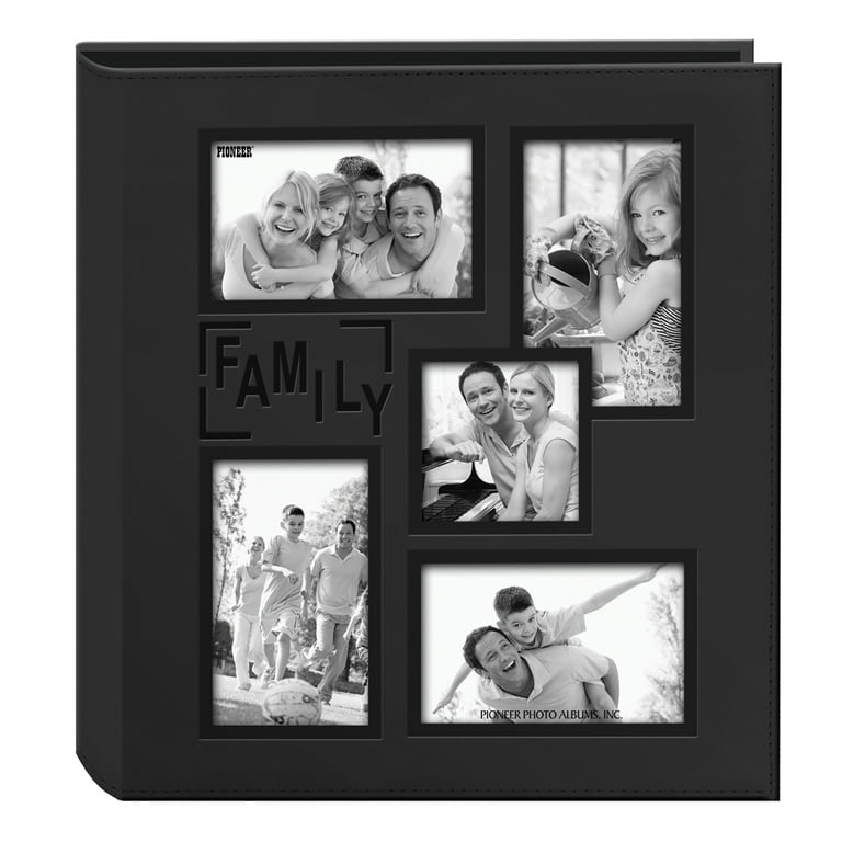 Collage Photo Album with Embossed "FAMILY" Text, Multi-Frame Album Cover