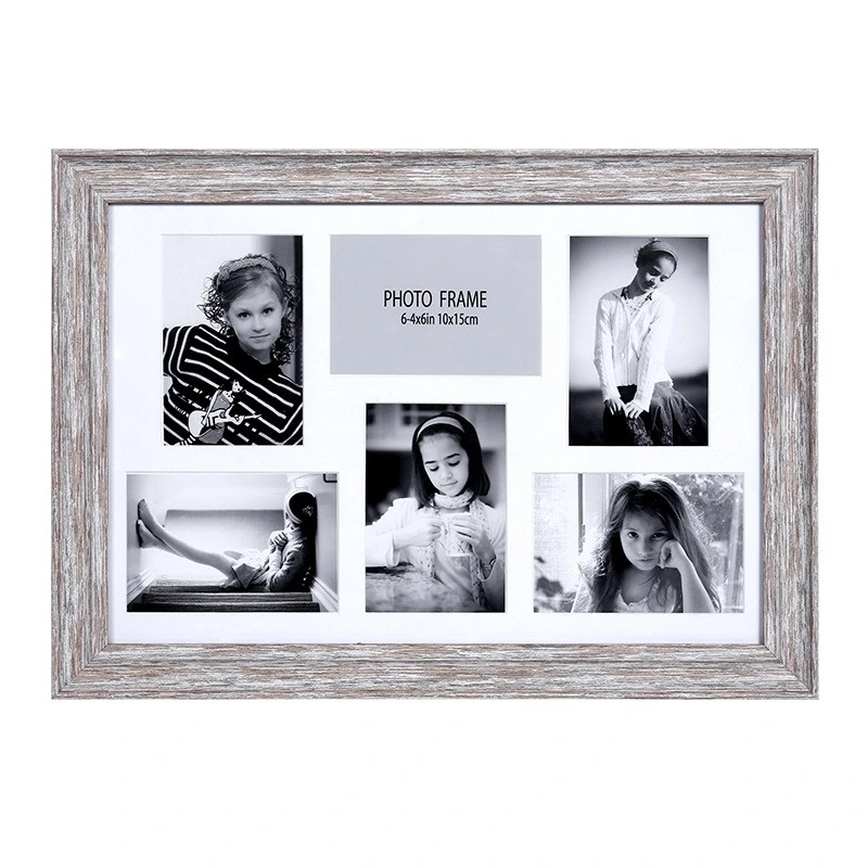 Collage Picture Frame Six Openings, Weathered Finish Mixed Orientation
