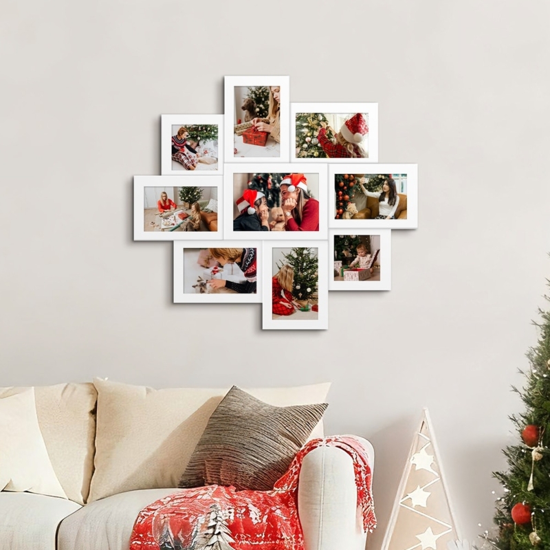 Collage Picture Frame Staggered Nine Opening Design, Interlocking Wall Display