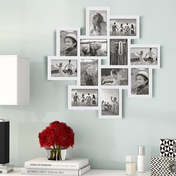 Collage Picture Frame White Twelve-Opening Staggered Layout Modern