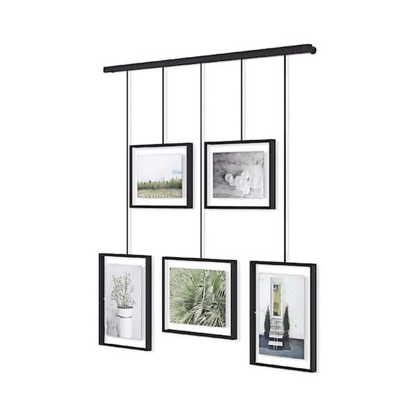 Collage Picture Frame with Horizontal Hanging Rod, Tiered Suspended Frames