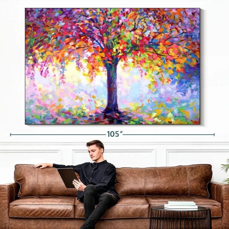 Colorful Tree Painting for Living Room with Multicolored Motif