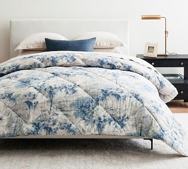 Comforter Blue And White Floral Toile Piped Edges Botanical Theme