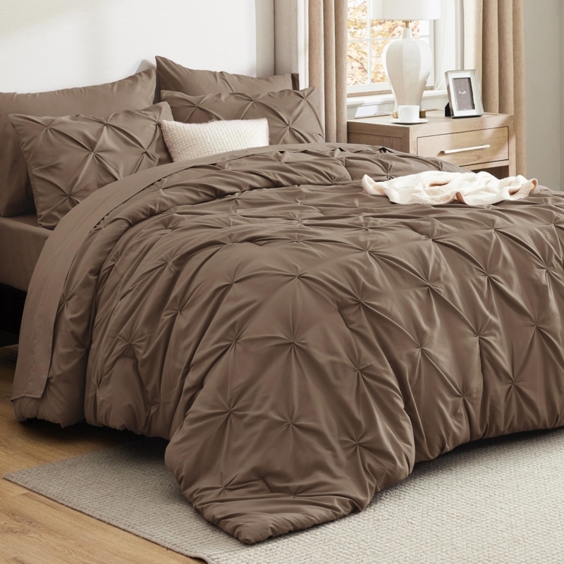 Comforter: Chocolate Brown Textured Pinch Pleat Bedding