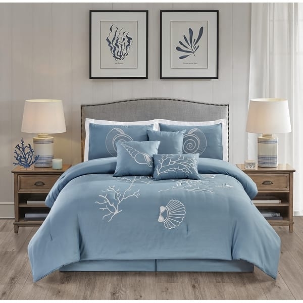 Comforter Set Anchor Embroidery Coastal Color Block Stripes Traditional