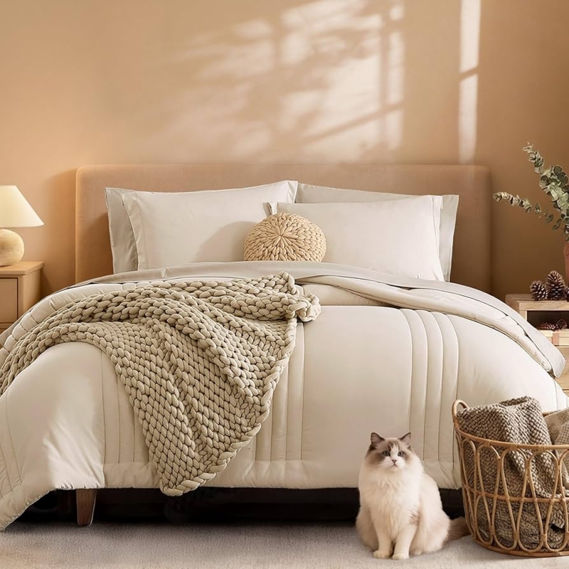 Comforter Set Apricot Beige Tone Bed In A Bag Warm Minimalist