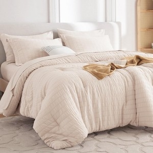 Comforter Set: Beige Linen-Like Texture, Woven Fabric, Neutral Bedding